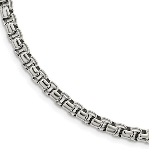 Mens 6mm Stainless Steel Polished Rounded Box Chain Necklace, 24 Inch - Picture 1 of 7